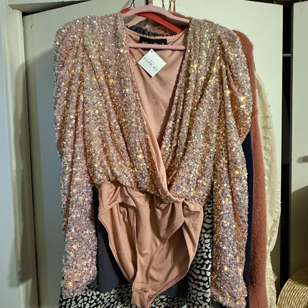White Birch Black Label Sequin Pink Body Suit